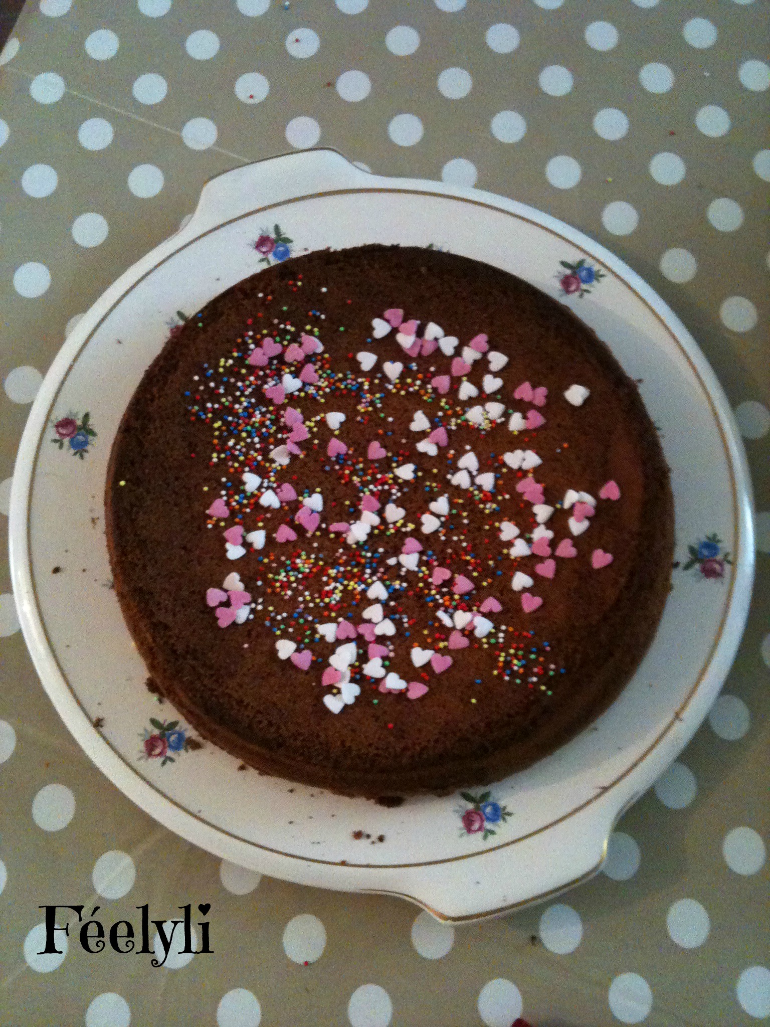 gâteau au chocolat décorés avec des coeurs en sucre